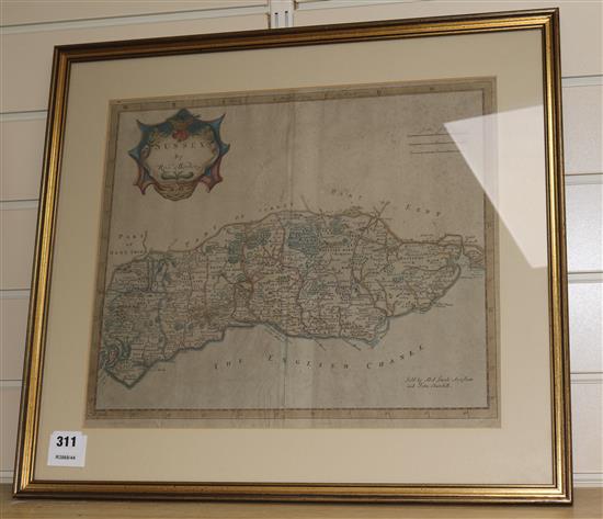 Robert Morden Map of Sussex 13.5 x 16.25in.